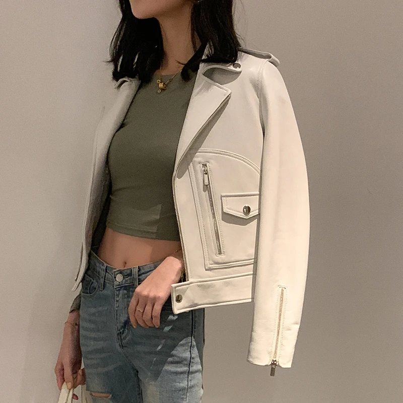 

2019 new Women Genuine sheep leather jacket for female spring autumn Real leather jacket Motorcycle jackets Biker jackets coats
