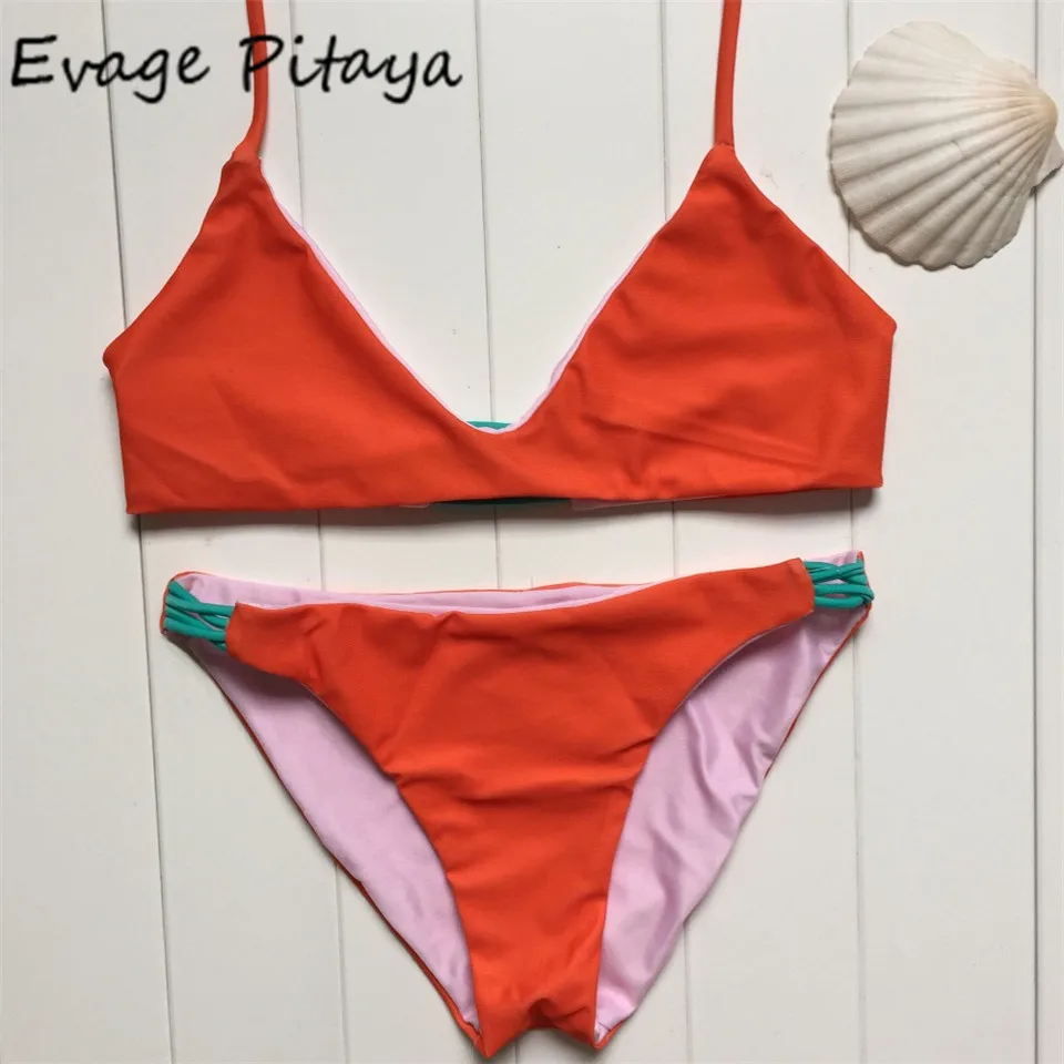 orange reversible soild Sexy women bikinis swimwear women 2017 padded