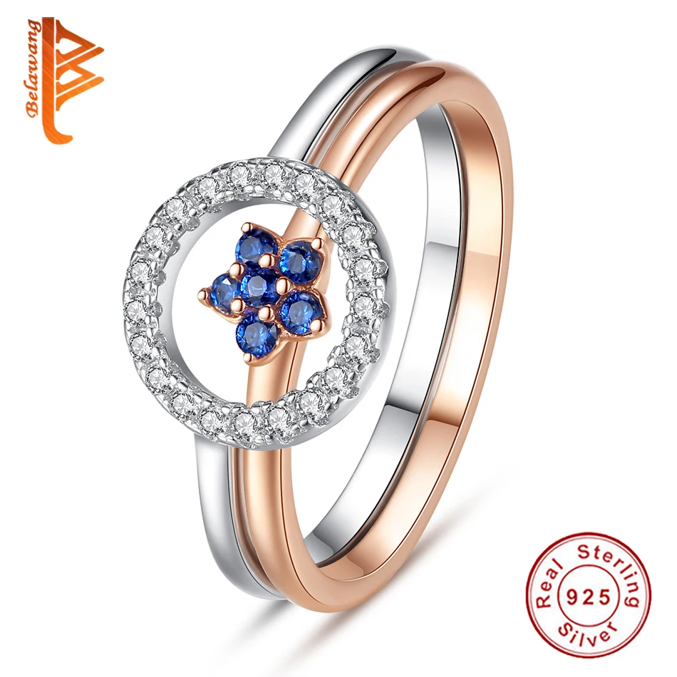 

BELAWANG Top Quality 2pcs mix Colors Cubic Zirconia Wedding Ring Set Rose Gold & 925 Sterling Silver Rings for Women Jewelry