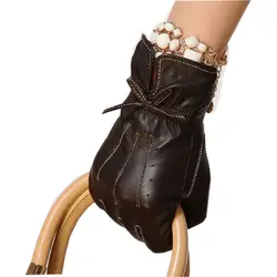 Мода Специальное предложение раздвоенным хвостом Для женщин кожаные перчатки запястье бантом женские из натуральной овчины GloveFree