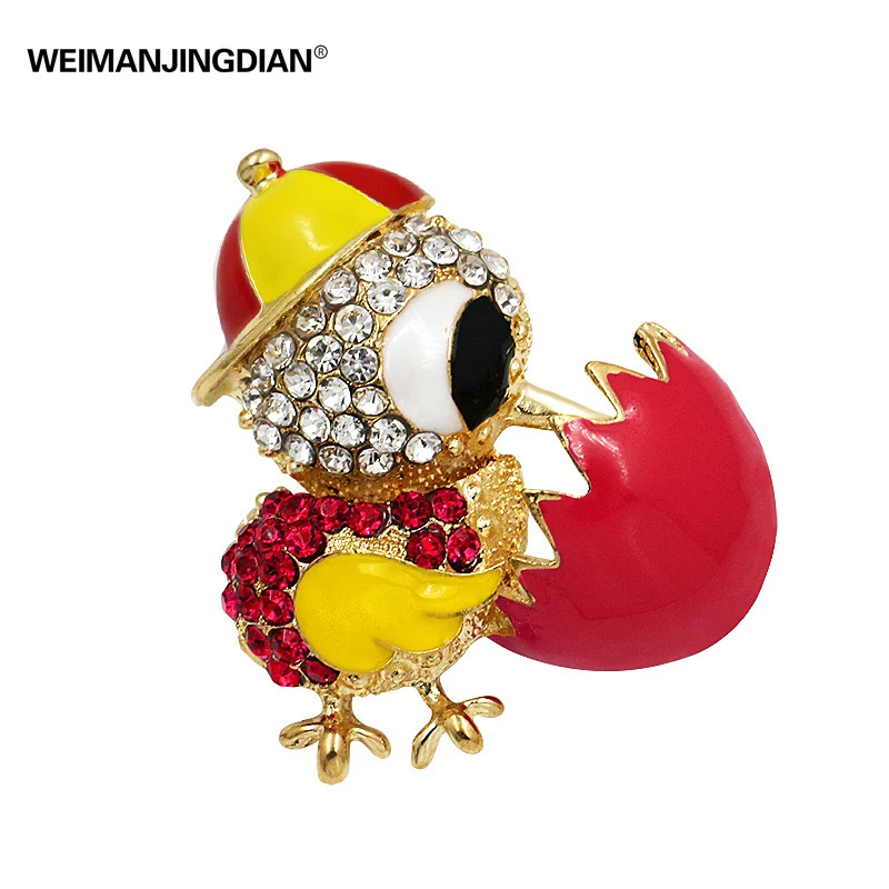 

WEIMANJINGDIAN Enameled and Clear Crystal Rhinestones Hatching Chicken From Egg Brooches for Women