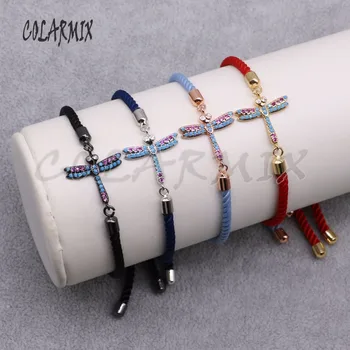 

5 pieces dragonfly bracelets for women pave tiny stone rainbow adjustable chain Macrame jewelry for women 4666