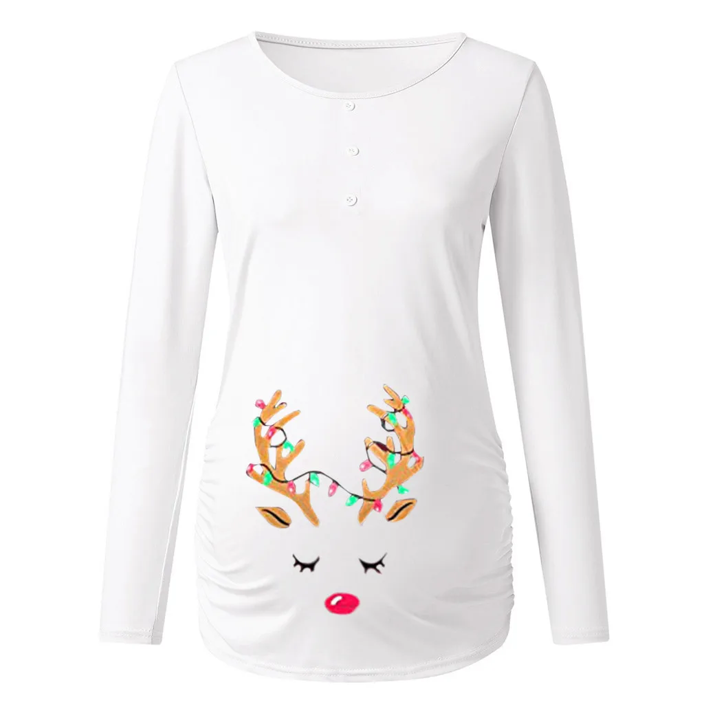 Женская рождественская рубашка с принтом на пуговицах для беременных, топ с длинными рукавами, Футболка для беременных, одежда ropa verano mujer