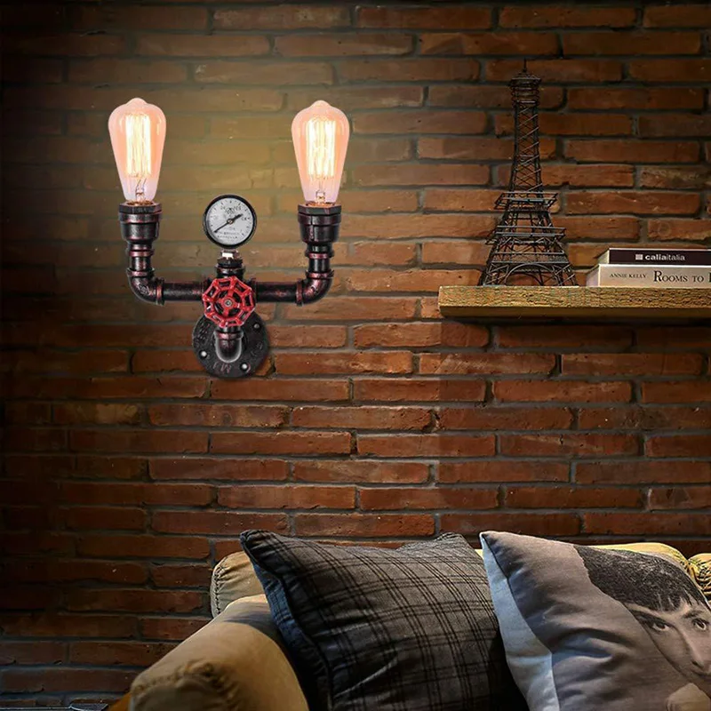Tubulação de Água Industrial do Vintage Luzes do Corredor para Loft Parede Ferro Ferrugem Retro Cafe Sala Estar Quarto Cabeceira Luz 14 Cheap Luminárias de parede
