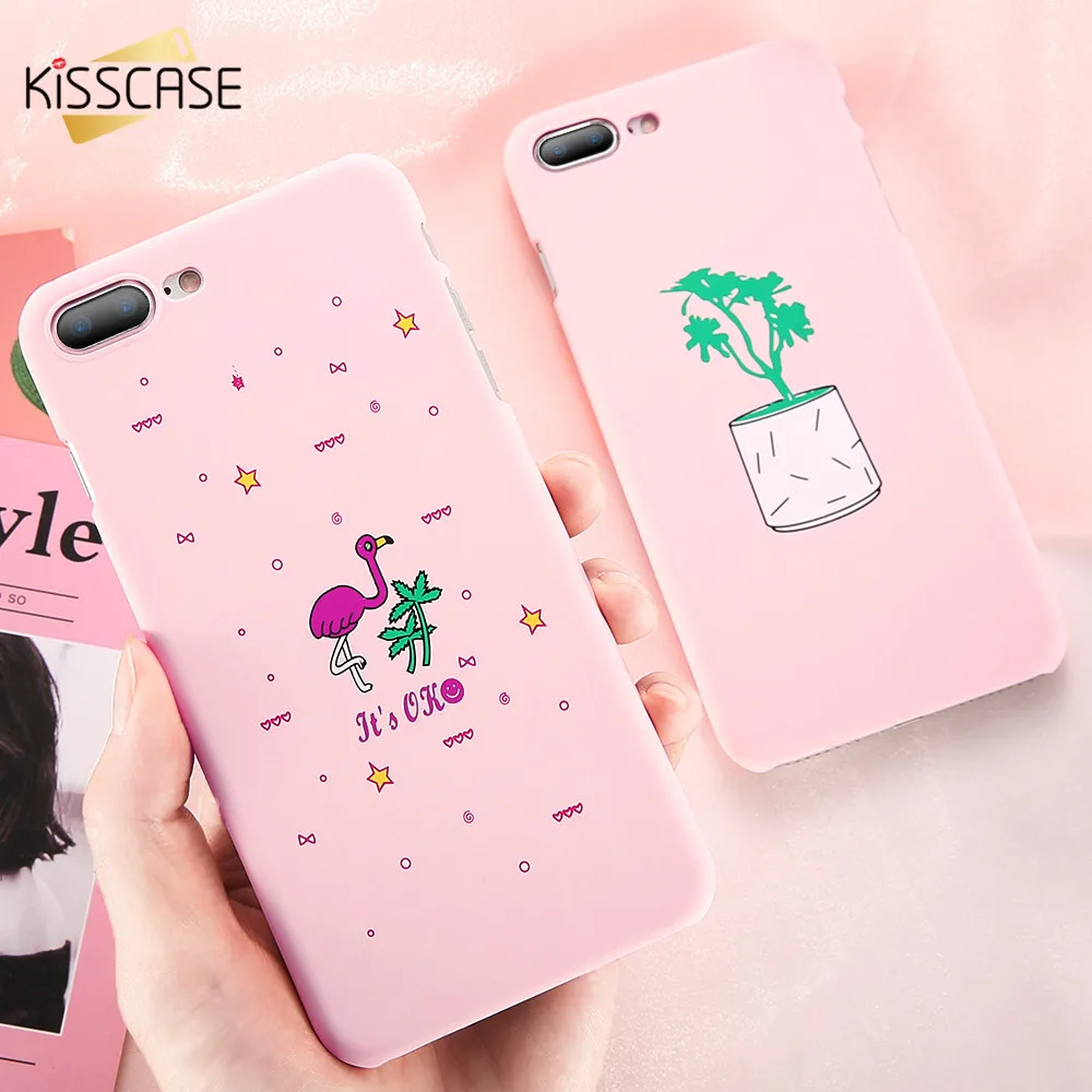 Kisscase мультфильм Розовый фламинго чехол для iPhone 6 S 7 8 плюс Жесткий PC мобильного