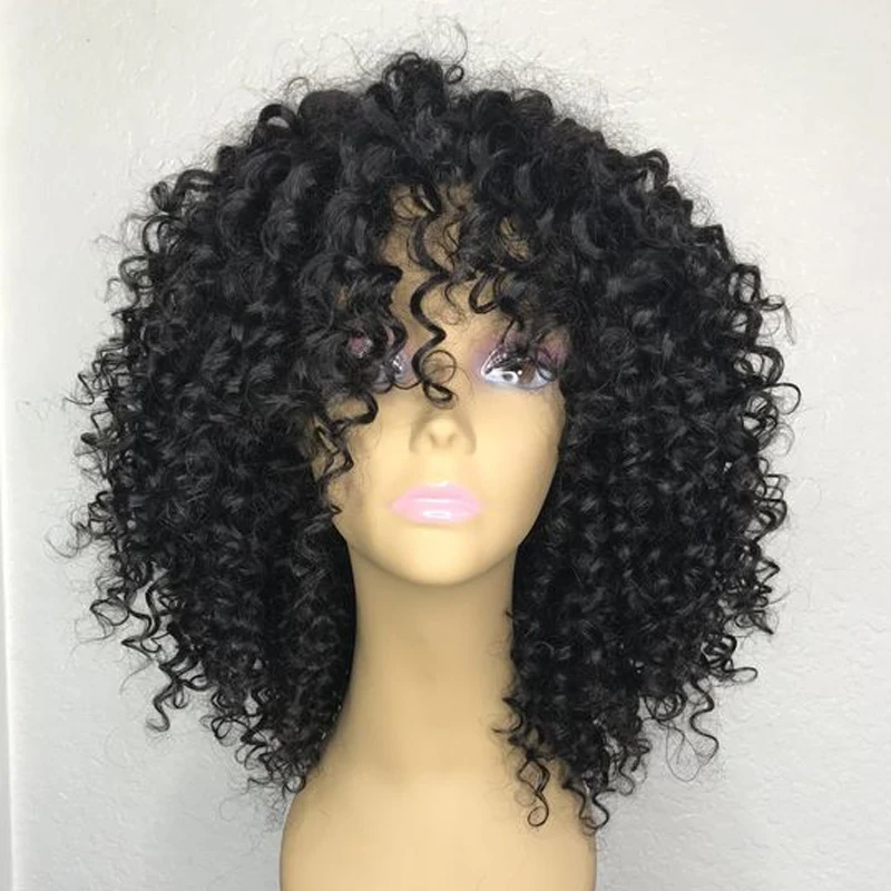 250 Density 13x6 Lace Front Human Hair Wigs With Bangs Deep Curly Brazilian Hair Lace Wigs For Women Black Pre Plucked Remy Hair