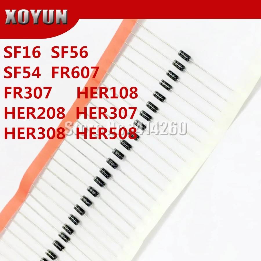 20 шт./лот HER108 HER208 HER307 HER308 HER508 SF16 SF56 SF54 FR307 FR607 DO-27 выпрямительный диод | Электронные