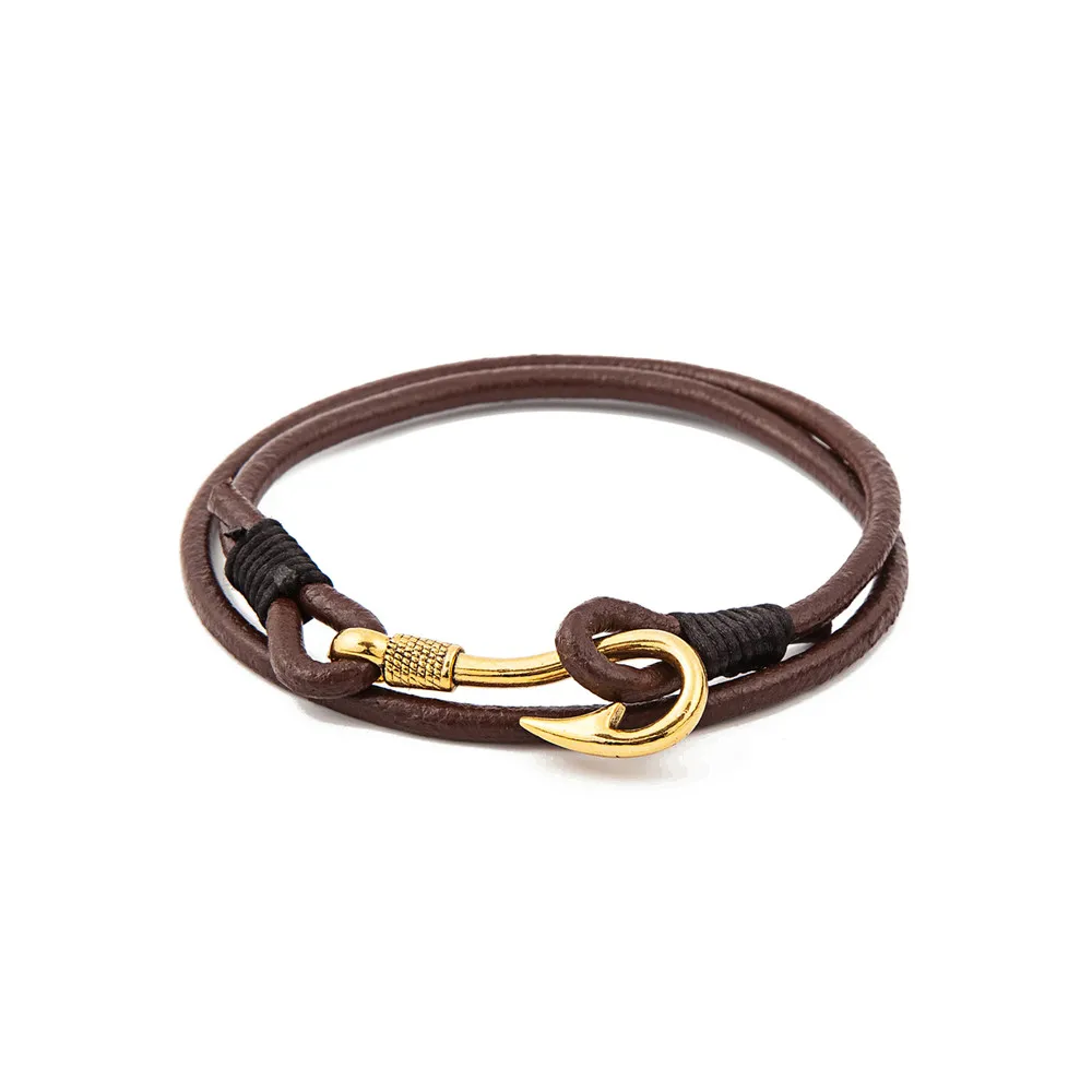 Aliexpress Fashion Men S Black And Brown Multilayer Aliexpress Fashion Men S Black And Brown Multilayer Leather Bracelet Gold Fish Hook Cuff Wristband Bangle Pulseira Masculina Couro From
