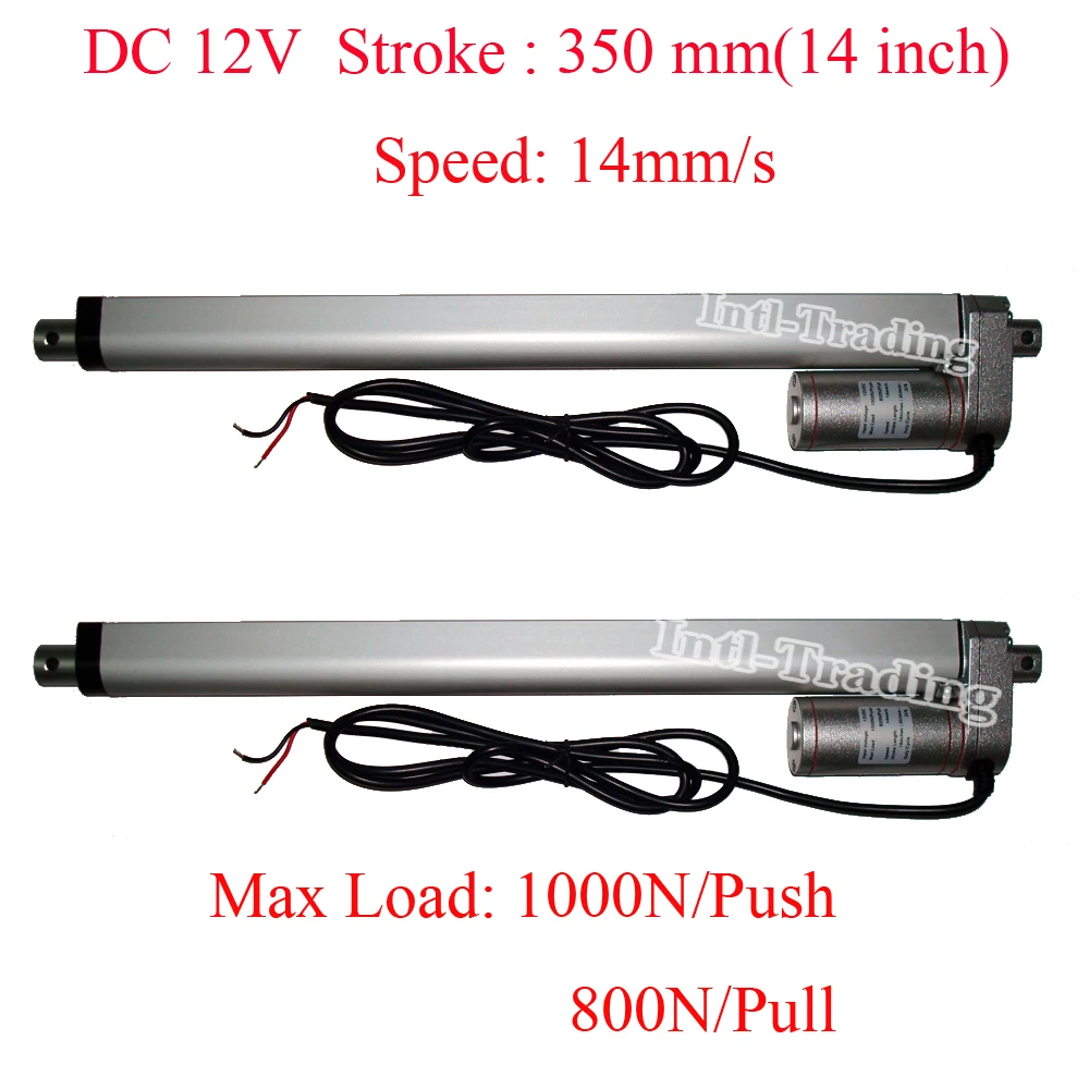 

2X Stroke 350mm=14 inches/ 12V/ 1000N=100KG 220lbs 14mm/s speed mini electric linear actuator linear tubular motor motion