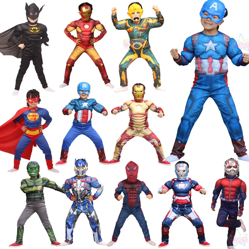 2018 Halloween Children's Cosplay Costume Superman Spiderman Kids Costume Bodysuit Cloak Mask Cosplay Accessories For Boys Girls