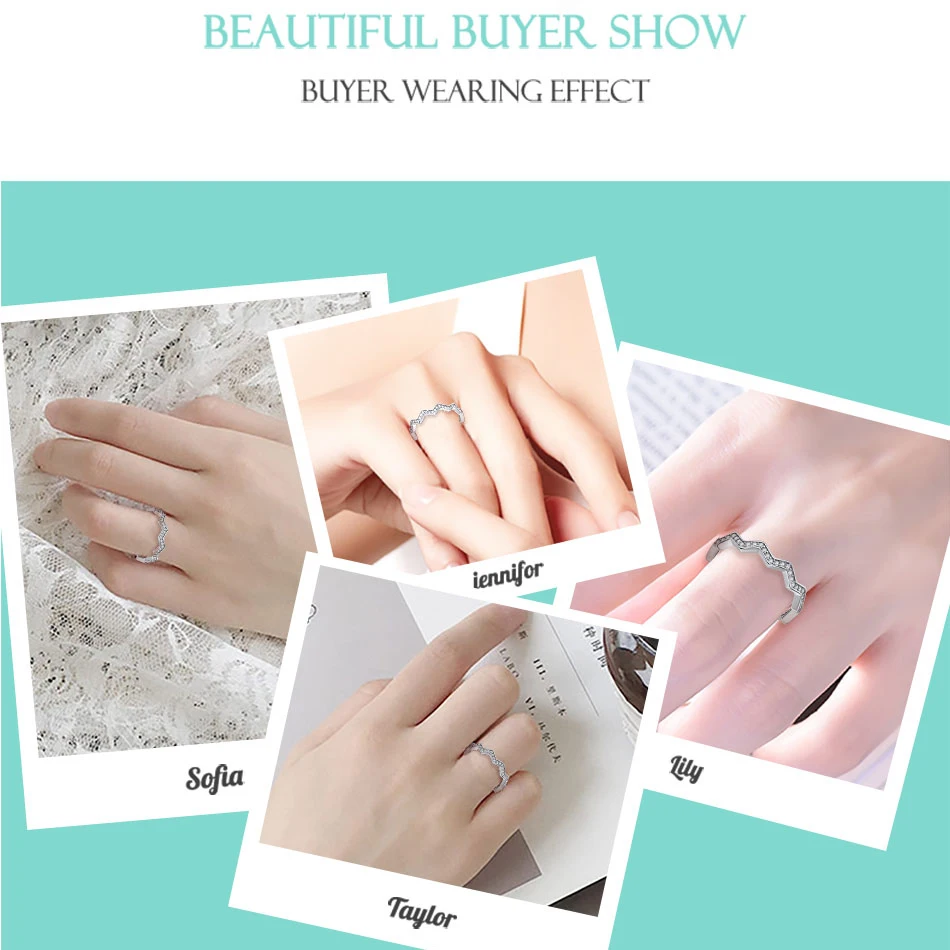 FOREWE Pure стерлингового серебра 925 мерцающий зигзаг Кристалл CZ Кольцо для женщин Мода волна форма палец кольцо ювелирное подарок
