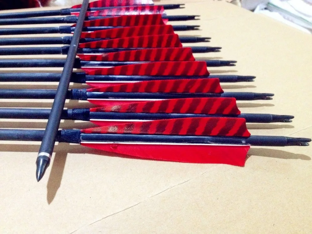 

12pcs Red Streak Carbon Arrows With Replace Arrowhead 32 inches For Archery