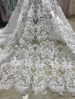 

Sequins French tulle lace embroidery french net lace fabric 5 yards per piece white guipure lace fabric for bridal dress