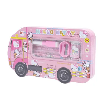 

children cartoon small bus style school Pencil Case set girls boys cute high quality metal kids school supplies stationery set