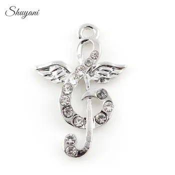

20PCS New Alloy Metal Angel Wing Musical Note Charms Pendant Fashion Rhinestone Jewelry Handmade Craft 16*25mm