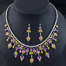 Красочный день красивые многоцветные вечерние/свадебные ювелирные изделия набор, высокое качество роскошные ААА кубического циркония ожерелье серьги набор