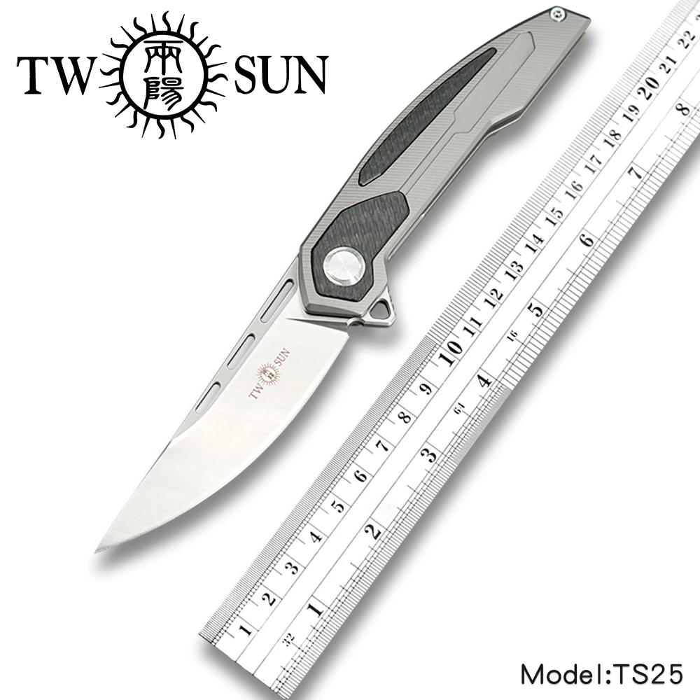 

TWOSUN d2 blade folding Pocket Knife tactical knives hunting knife survival tool EDC TC4 Titanium Fast Open KVT bearings TS25