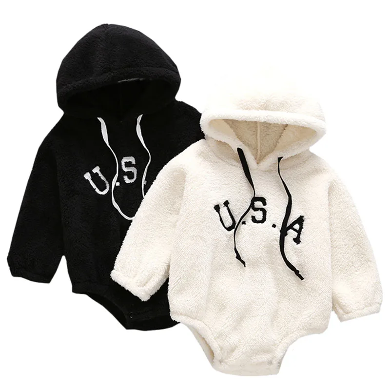 

2019 Baby Girl Cute Plush Cotton Velvet Bodysuits Newborn Autumn Winter Long Sleeve Body Suit Toddler Boys One-Piece Jumpsuits