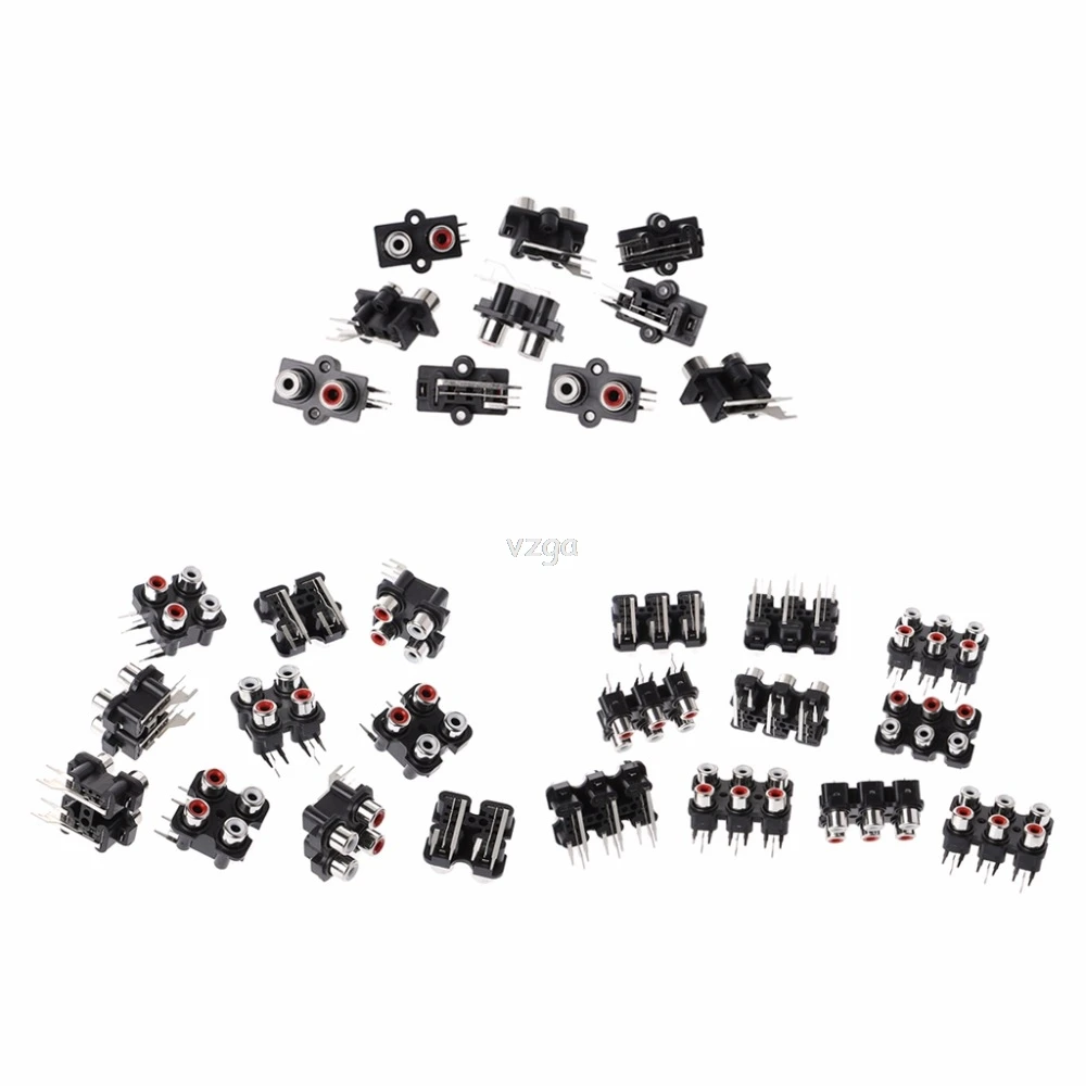 

10 Pcs 2/4/6 Hole RCA Female Pin Jack Stereo Audio Video AV Socket Connector M30 dropshipping