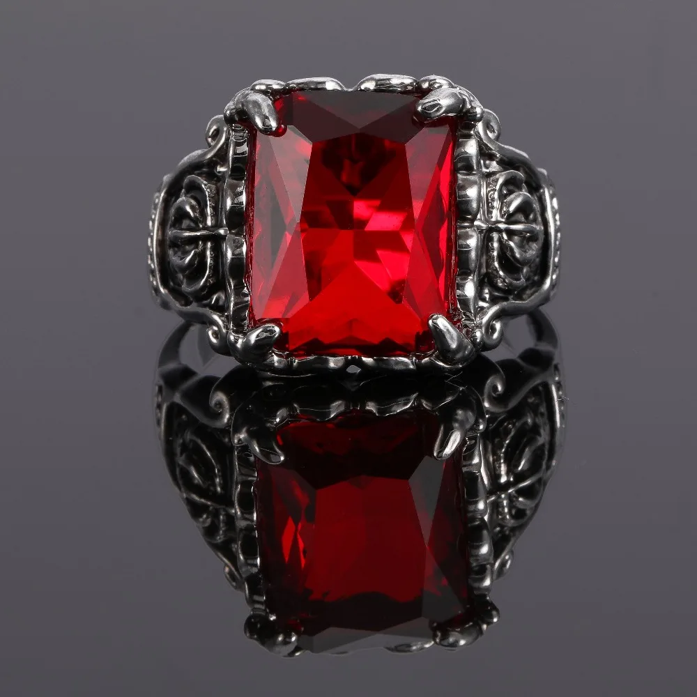 HNSP винтажное красное каменное серебряное кольцо для женщин и мужчин, модные ювелирные изделия, кольца для женщин и мужчин, большие размеры