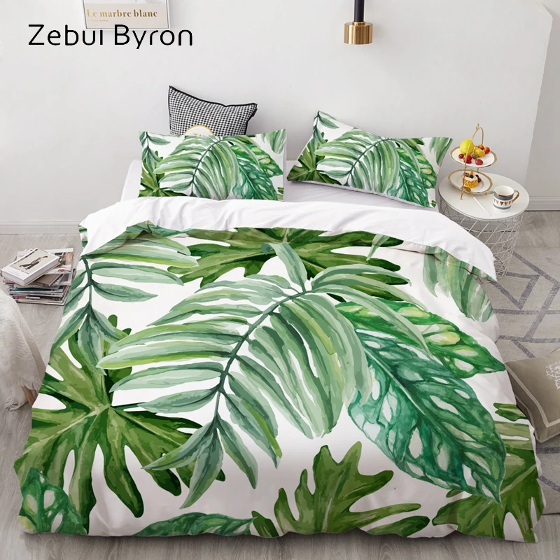 

3D Bedding Set Custom/King/Europe/USA,Duvet Cover Set Queen/King,Quilt/Blanket Cover Set,Bedclothes Nordic eucalyptus leaves