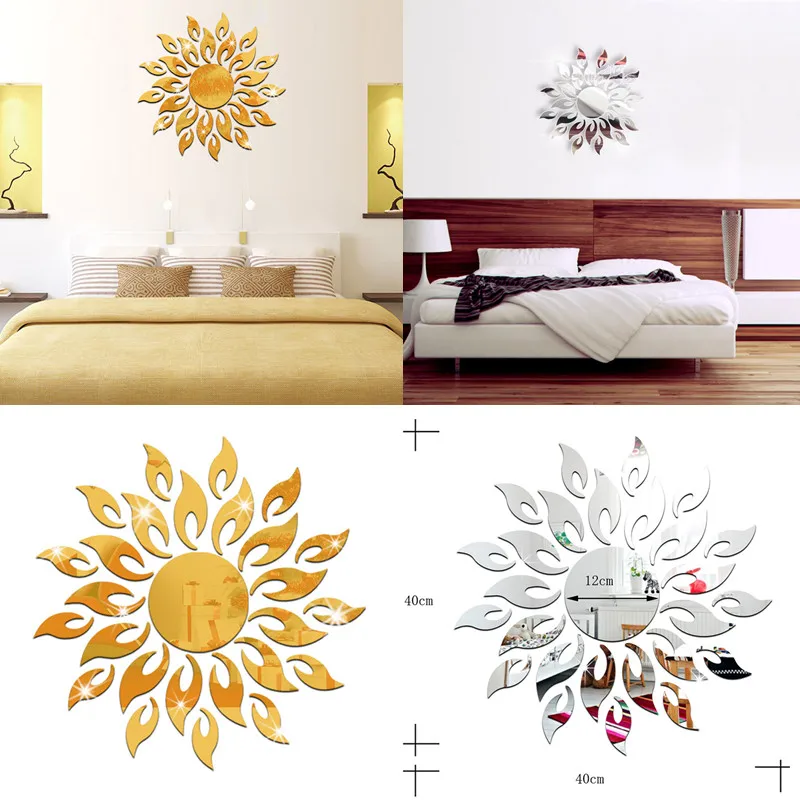 

Modern Design Decor Reflective 3D Removable Sun Design Mirror Effect Wall Sticker Home Decoration Wall Art 8Z