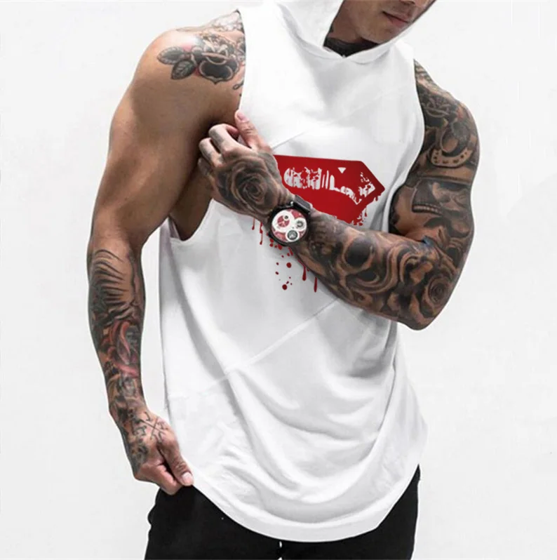 

Brand Superman fitness clothing bodybuilding stringer tank top men gyms vest Hoody cotton muscle Sleeveless shirt men singlets