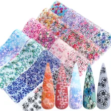 16 шт., фольга для дизайна ногтей с цветущими цветами, прозрачная, смешанный дизайн, переводная фольга, слайдер для маникюра, декор, инструменты для укладки JI1026