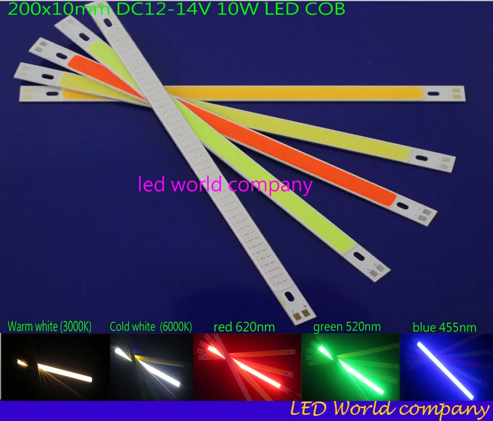 200x10X1,5 мм DC12-14V 10 Вт светодиодный COB полосы бар огни теплый натуральный холодный синий красный 1000LM ультра яркий светодиодный чип лампы Автомобильные огни