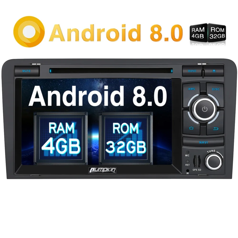

Pumpkin 2 Din7"Android 8.0 GPS Navigation 4GB RAM Car Multimedia DVD Player For Audi A3 2003-2011 Autoradio FM Radio Headunit
