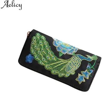 

Aelicy Luxury Ethnic High-capacity Zipper Peacock Embroidery Women Long Wallet Retro Casual Coin Purse Clutch Phone Bag Carteira