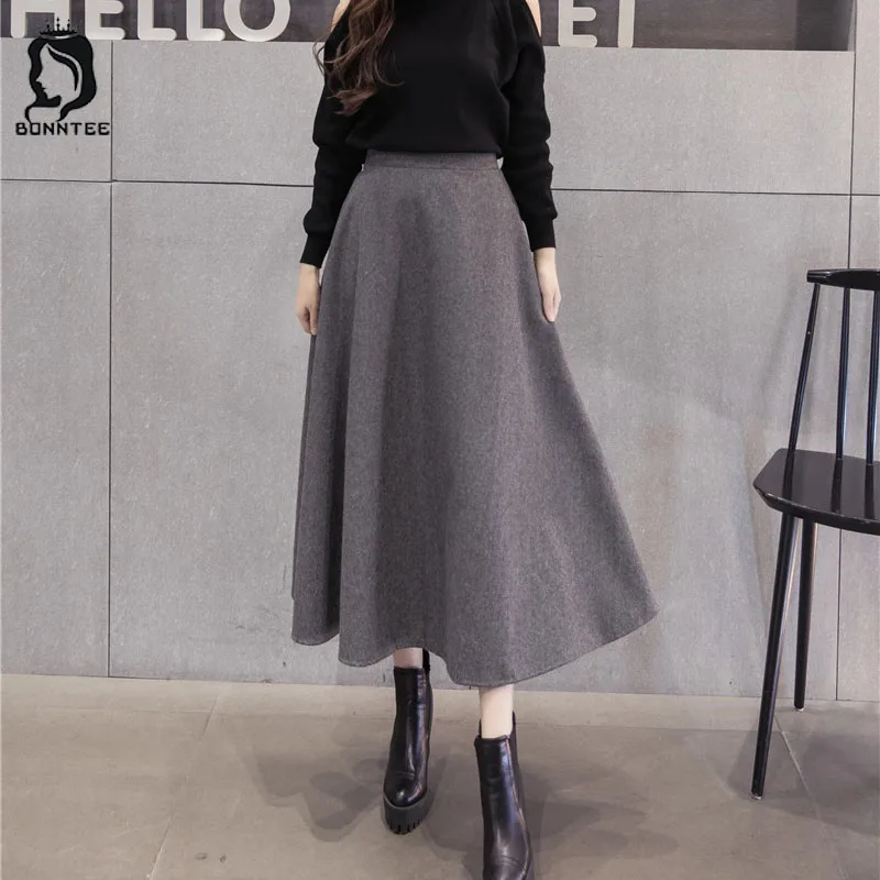 

Winter New Casual Women A-line High Waist Womens Skirts Female Students Thicker Solid Females Elegant Skirt Student Trendy Retro