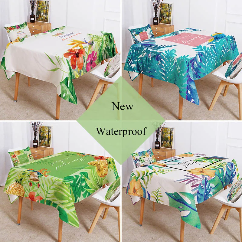 

New Nordic Decor Style Tropical Palm Green Plants Leaves Waterproof Tablecloth Linen Printed Home Kitchen Decoration Table Cloth
