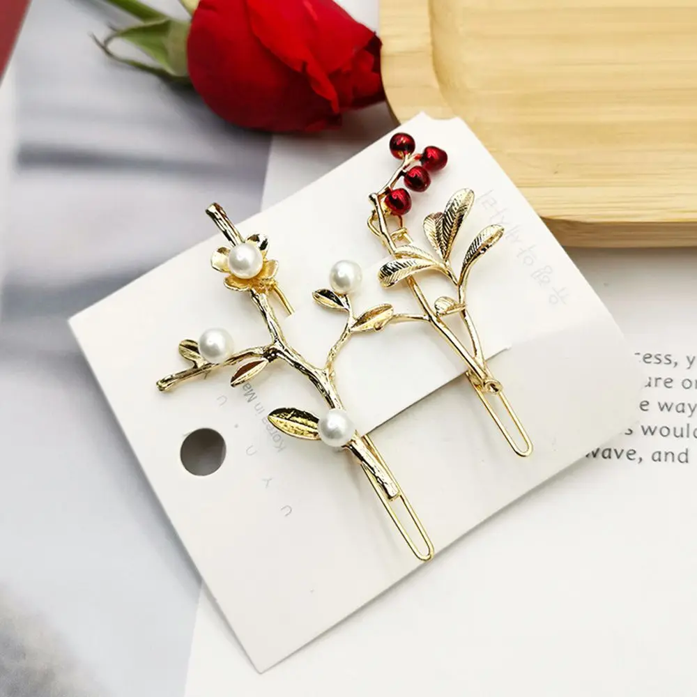 

1 pc 2019 NEW Tree Leaves Hairpin Sweet Pearl Metal Hair Clip Barrettes For Women Girls Hair Styling Accessories drop shipping
