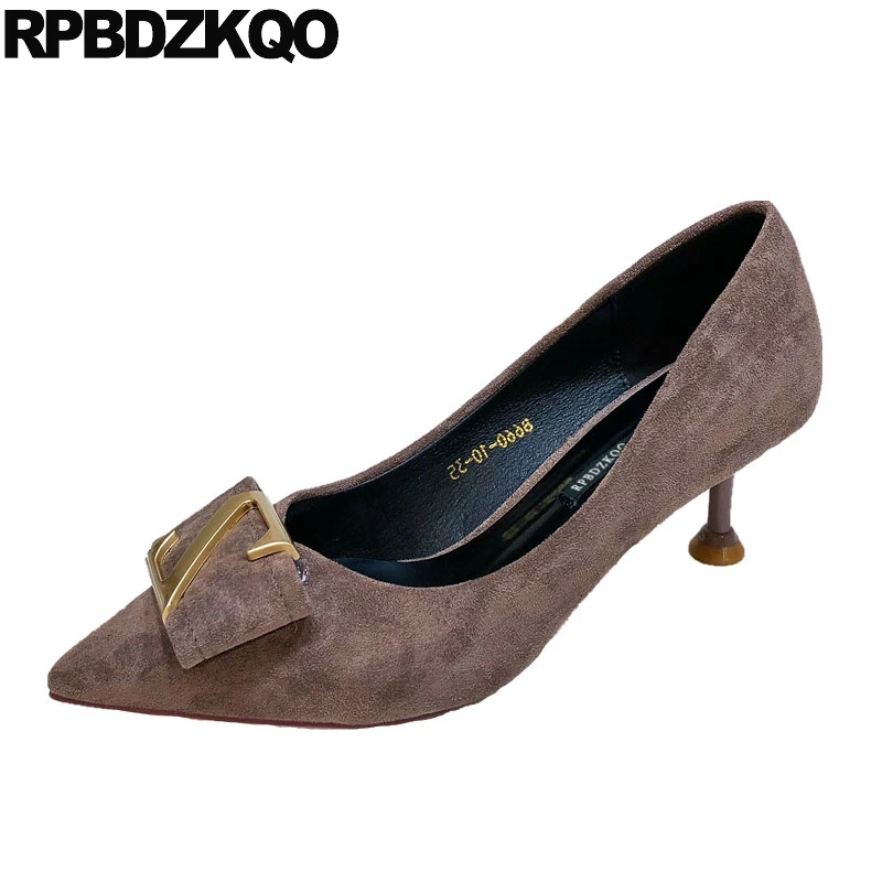 

medium heels court modern suede size 4 34 pointed toe thin metal designer footwear ladies formal shoes office elegant women 2018