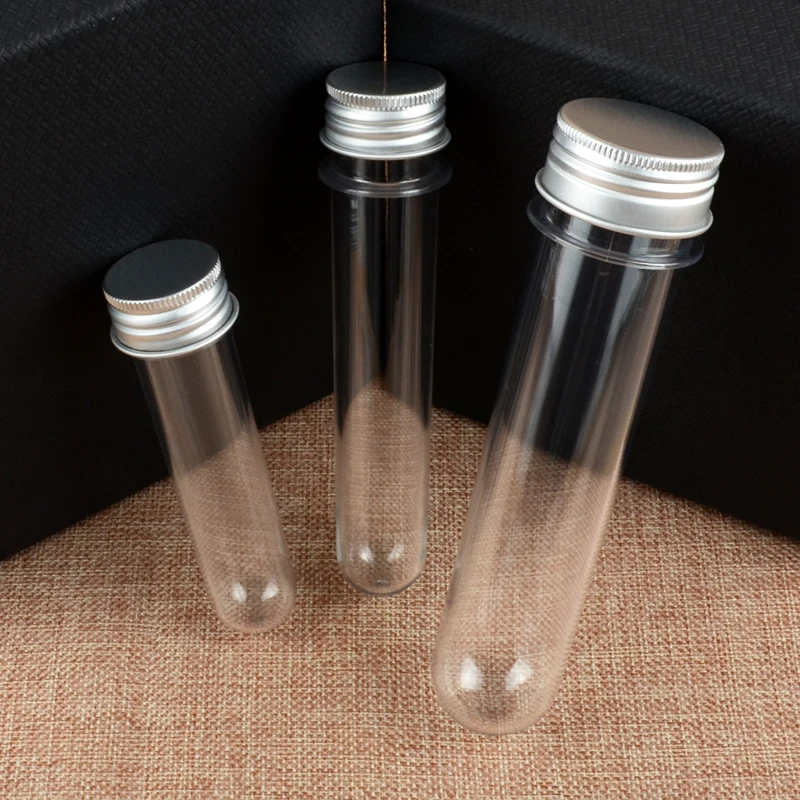

30ml/40ml/100ml Clear Cylinder Plastic Test Tube With Nature Aluminum Lid Facial Mask Bath Salt Refillable Empty Bottle Jar
