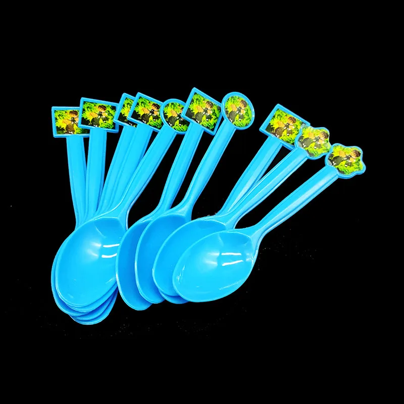 

10pcs/lot Ben 10 theme disposable plastic spoons Ben 10 theme birthday party decorations Ben 10 plastic spoons