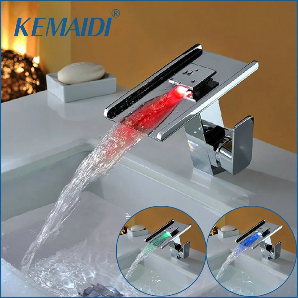 KEMAIDI Waterfall Faucets,Mixers & Taps Water Power LED Basin Mixer