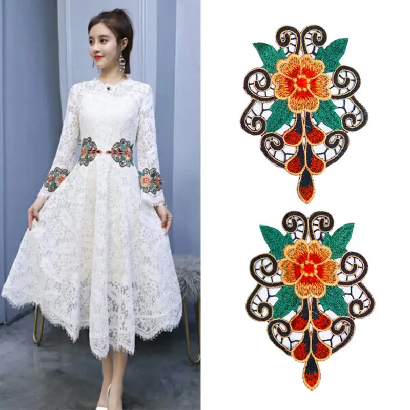 

2 PCs 17*12cm Flower Patch Embroidery Fabric Applique Pocket Dress T-Shirt Qipao Jeans Hat Bags Clothing Decoration Accessories