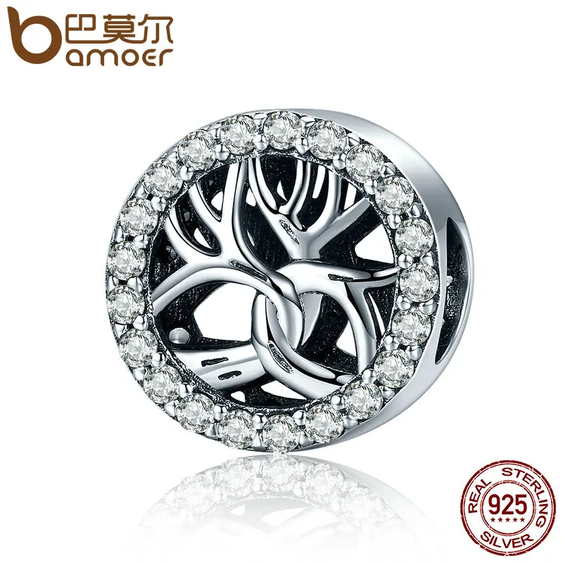 

BAMOER High Quality Authentic 925 Sterling Silver Tree of Life Sparking CZ Charms Beads fit Charm Bracelets Fine Jewelry SCC222