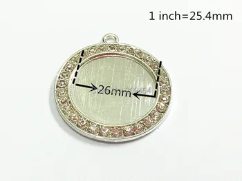 

36mm 10pcs/lot Silvery Plated Blank With Clear Rhinestone Trays (Fit 26mm Cobochon)