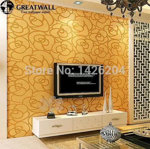 

Great wall TV sofa background walls paper 3d modern flower wallpaper rolls,Gold Pink Yellow wapaper,papel de parede adesivo