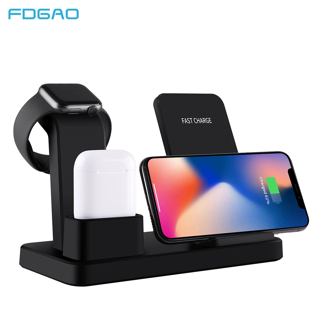Compatible with iPhone 11 Pro//XS Max//XR//X//8 Plus Samsung Galaxy S10//S9//S8//S7 and All Qi-Enabled Cell Phone 3 in 1 Wireless Charger Station AirPods and Phone Qi Fast Charging Dock for Apple Watch