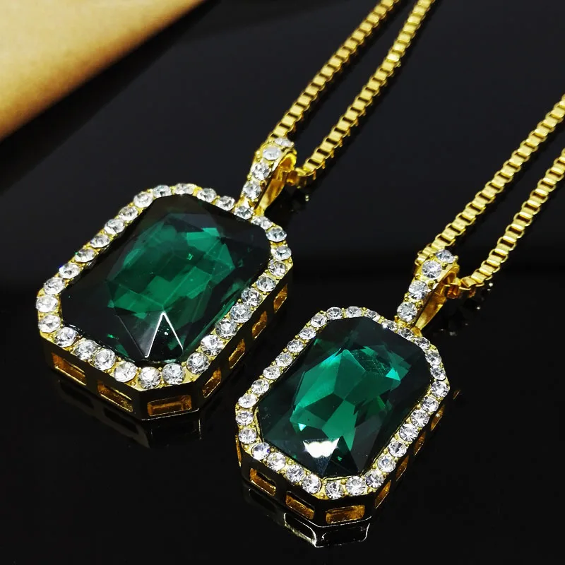 

Fashion Square Shape Gem Stone Necklace Alloy Pendant Necklace Chain Jewelry for Women Gift