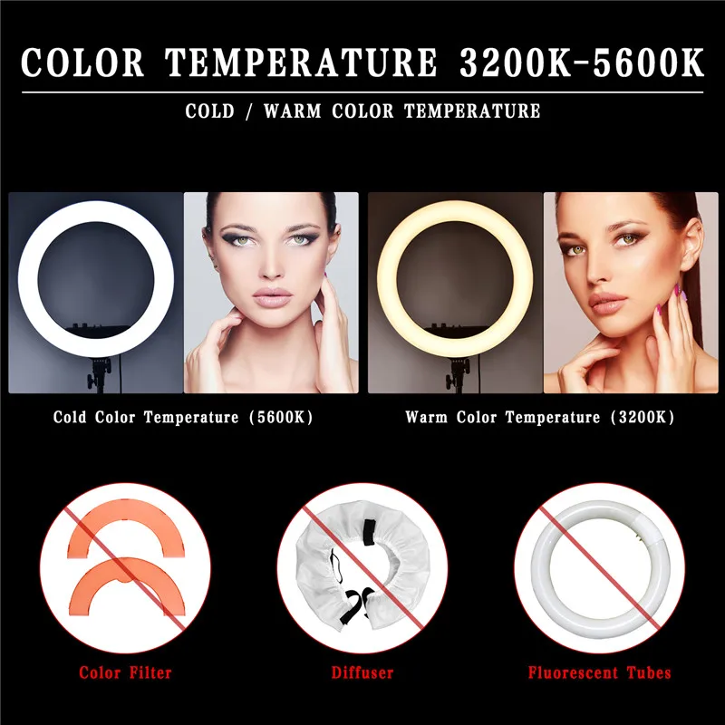  FOSOTO RL-18II Photographic Lighting 3200K-5600K 512 Led Ring Lamp Dimmable Camera Photo Studio Pho - 32959962768
