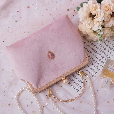 Big Pink pearl chain Велюровые кошельки, мини сумки, женская сумочка, маленький роскошный клатч, ретро стиль, кристалл, цион, сумка для невесты, свадьба, жемчужная цепь, розовые сумки на плечо - Цвет: Big Pink pearl chain