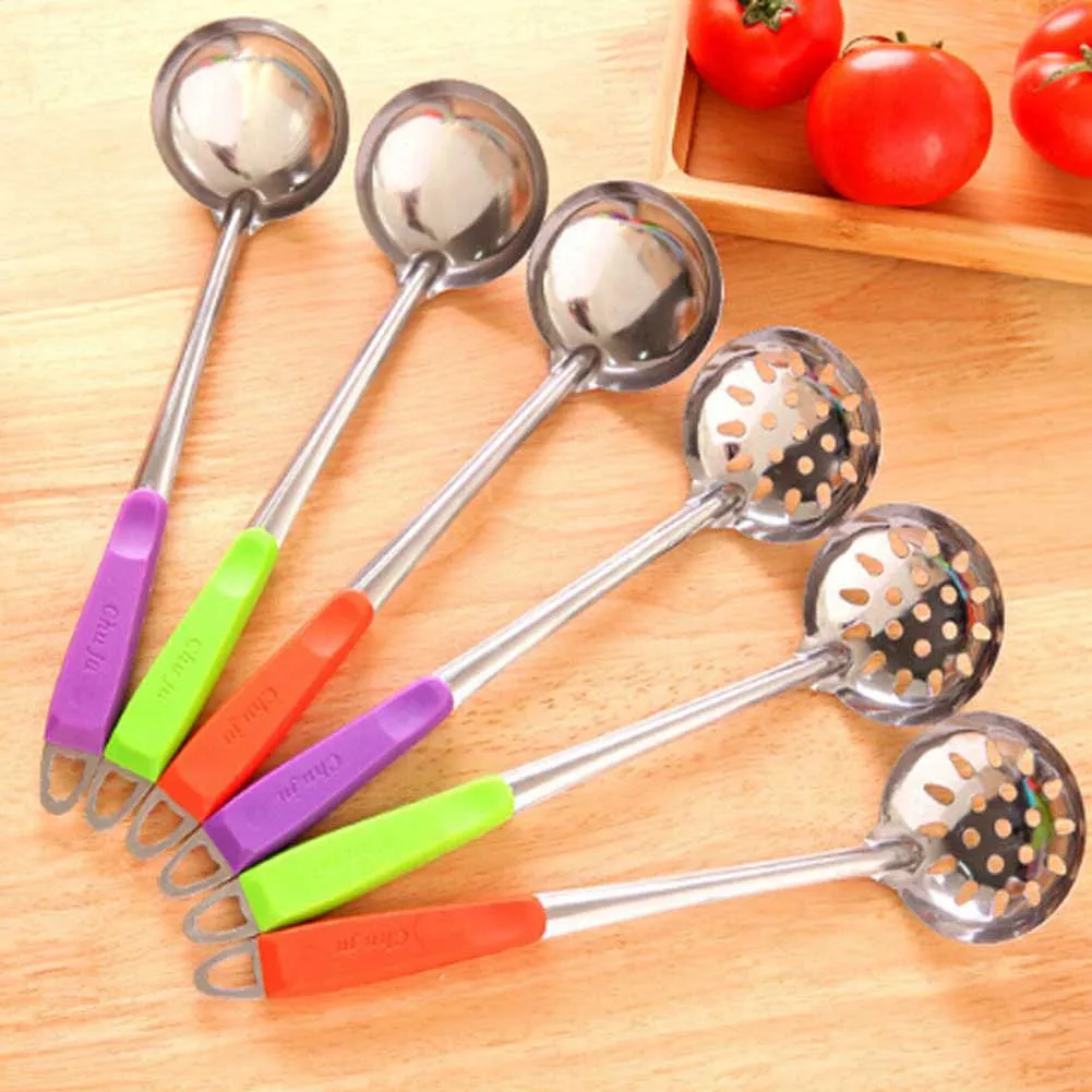 

Color Handle Spoon Skimmer Strainer Set Kitchen Cooking Hot Pot Soup Stainless Steel Wall Hanging Long Handle Soup Ladle