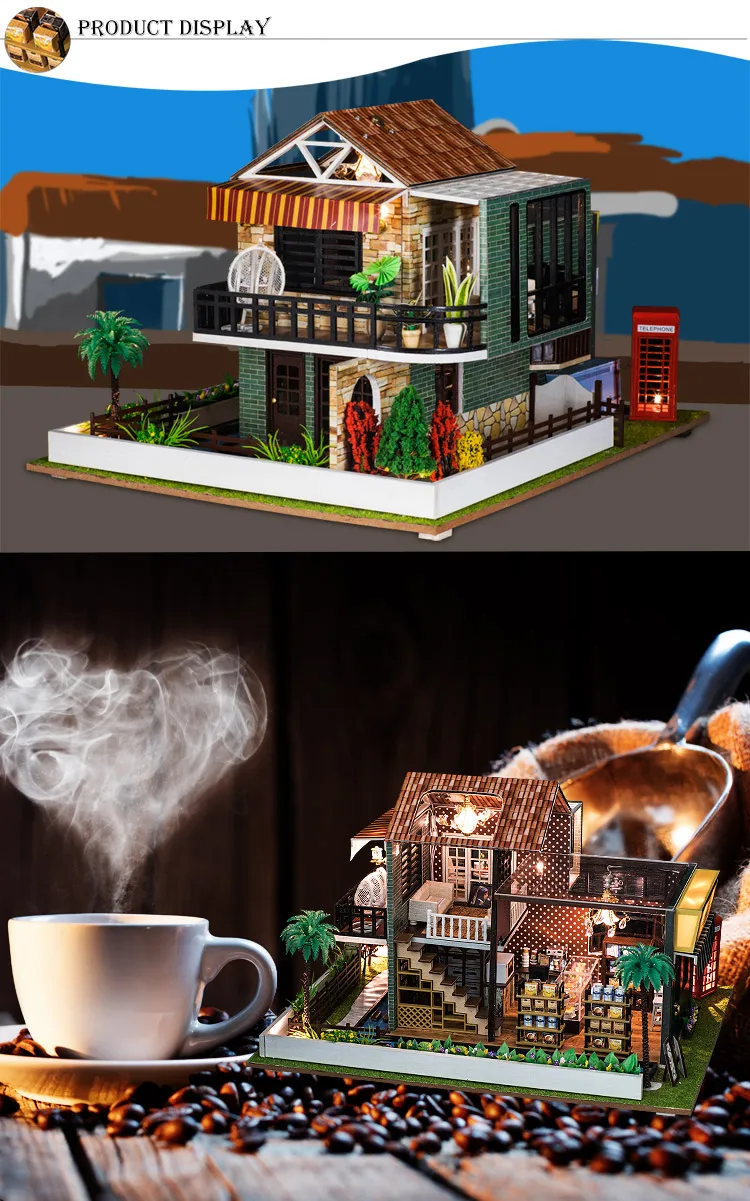 IiE создать кукольный домик K035 кофейный Дом DIY комплект со светом и пылезащитным покрытием