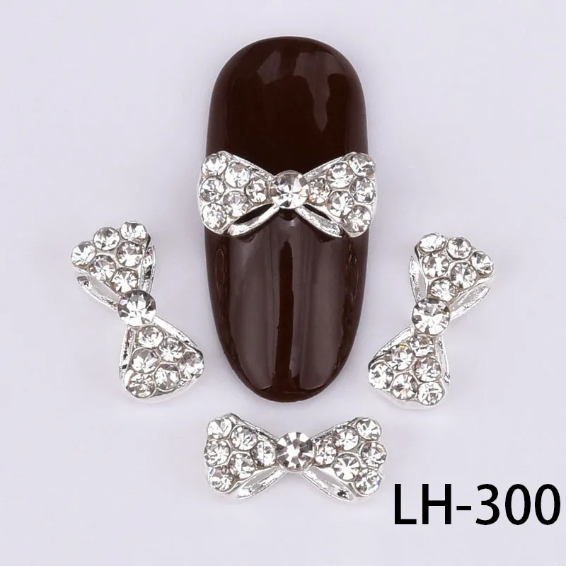 10 pcs 3D Fashion DIY Bow tie Alloy Rhinestones Nail Art decorations glamour Glitters Nail accessories LH298-309 - Цвет: LH-300