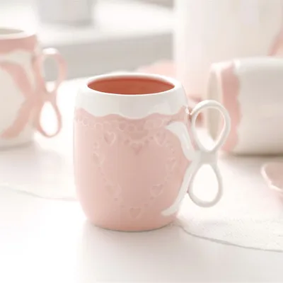 Японский стиль, чайник с бантиком и пузырьками, китайский фарфор, домашний чайник с холодной водой, набор [1 горшок+ 4 чашки+ 1 керамический поднос] - Цвет: Pink Cup